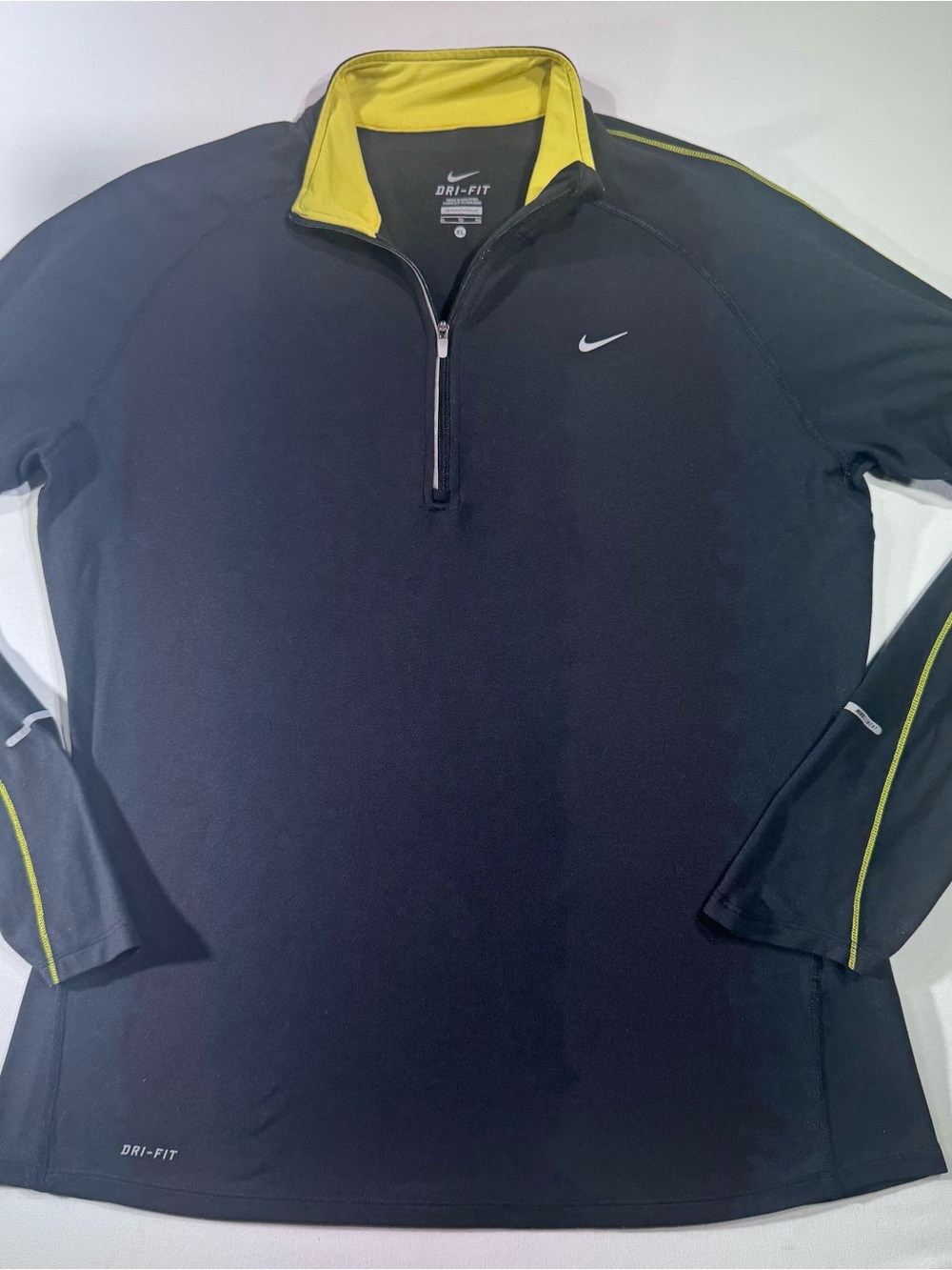 NIKE Element Women’s Dri-FIT Black & Yellow 1/4 Zip Running Pullover, Size XL